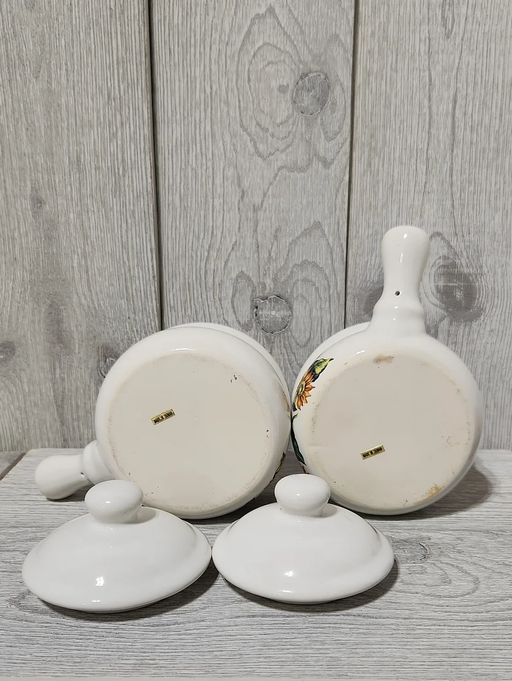 Vintage Sunflower Pattern Ceramic Long Handle Crocks With Lids
